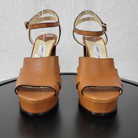 Jimmy Choo Hermione Platform Women Sandals Size 41 US11 Tan Leather Open Toe NEW - Picture 2 of 14